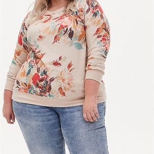 Torrid Taupe Floral Fleece Raglan Sweatshirt SZ 2X